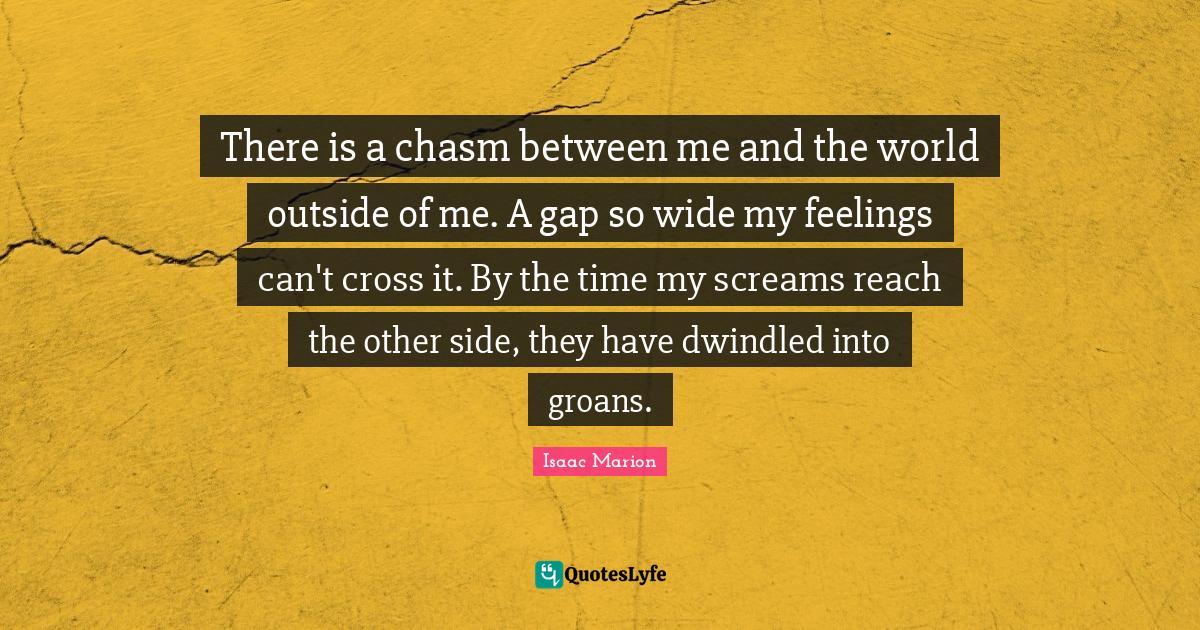 There is a chasm between me and the world outside of me. A gap so wide