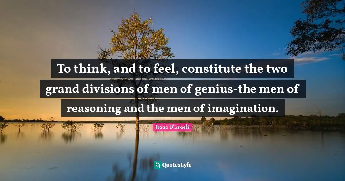 To think, and to feel, constitute the two grand divisions of men of genius-the men of reasoning and the men of imagination.
