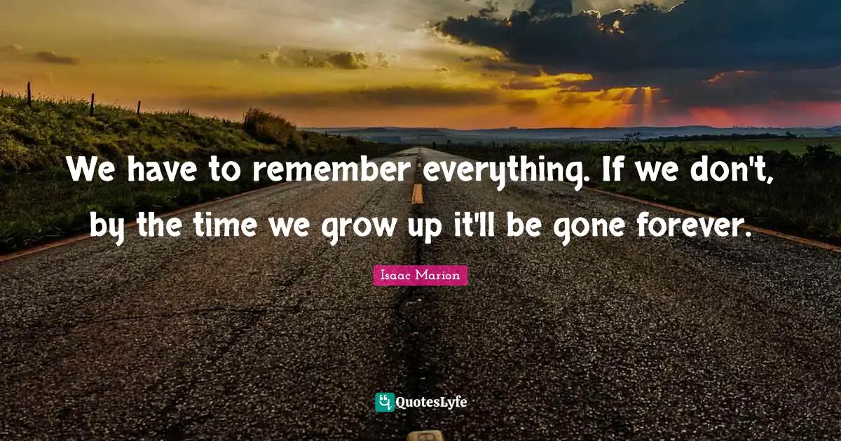 We have to remember everything. If we don't, by the time we grow up it'll be gone forever.