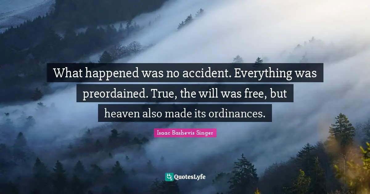 What happened was no accident. Everything was preordained. True, the will was free, but heaven also made its ordinances.