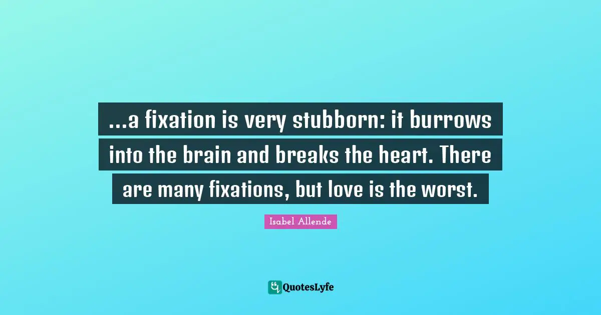 ...a fixation is very stubborn: it burrows into the brain and breaks the heart. There are many fixations, but love is the worst.
