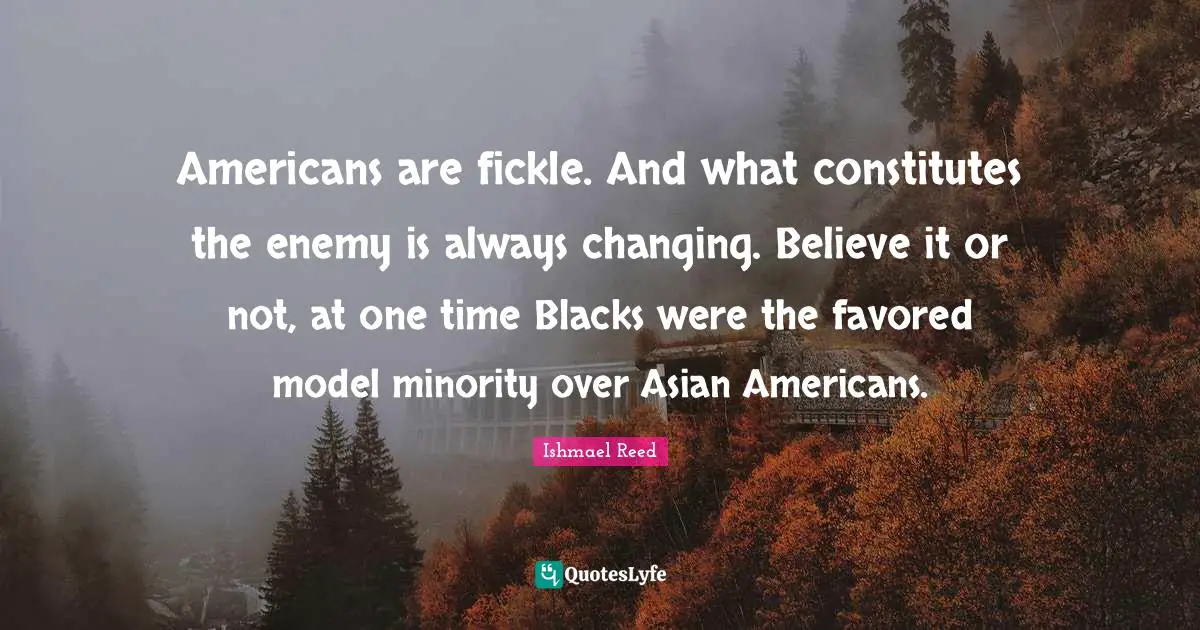 Americans are fickle. And what constitutes the enemy is always changing. Believe it or not, at one time Blacks were the favored model minority over Asian Americans.