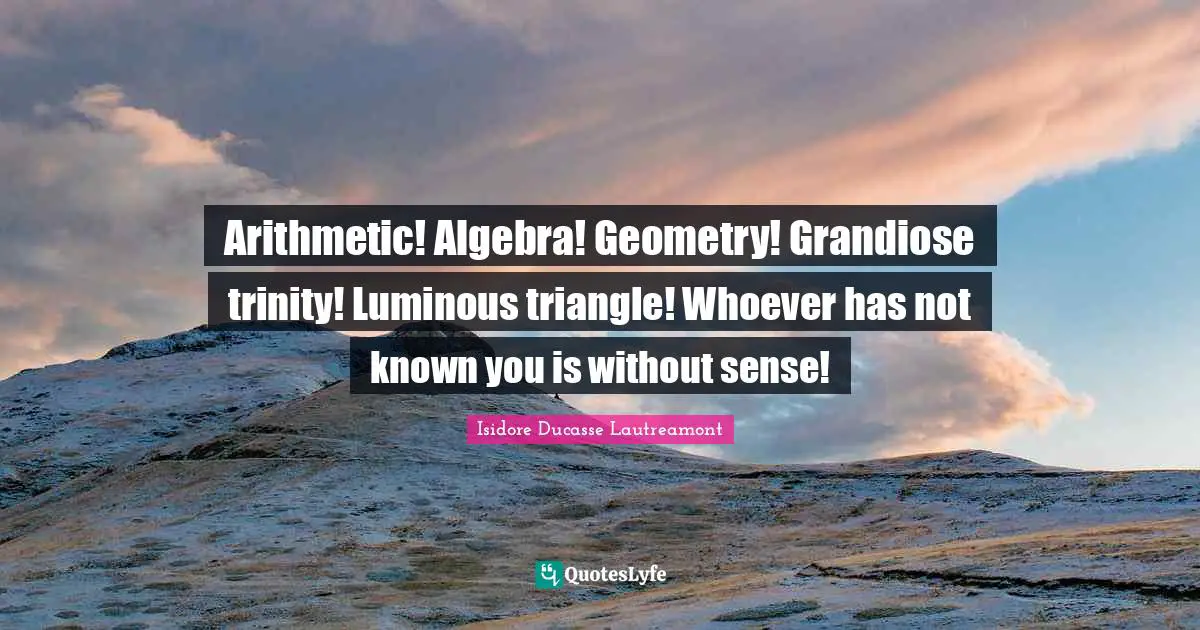 Algebra Quotes: "Arithmetic! Algebra! Geometry! Grandiose trinity! Luminous triangle! Whoever has not known you is without sense!"