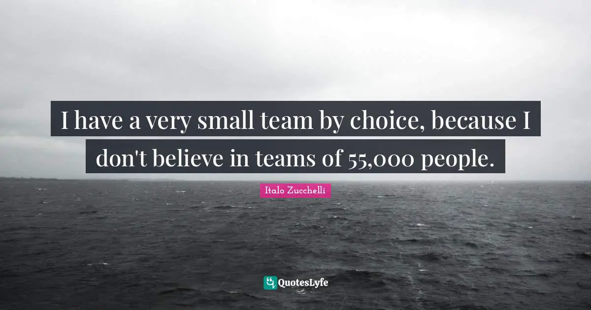 I have a very small team by choice, because I don't believe in teams of 55,000 people.