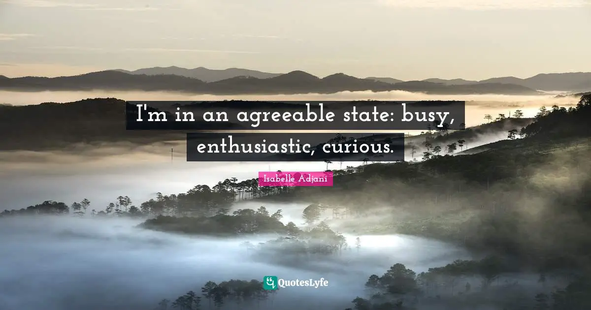 I'm in an agreeable state: busy, enthusiastic, curious.