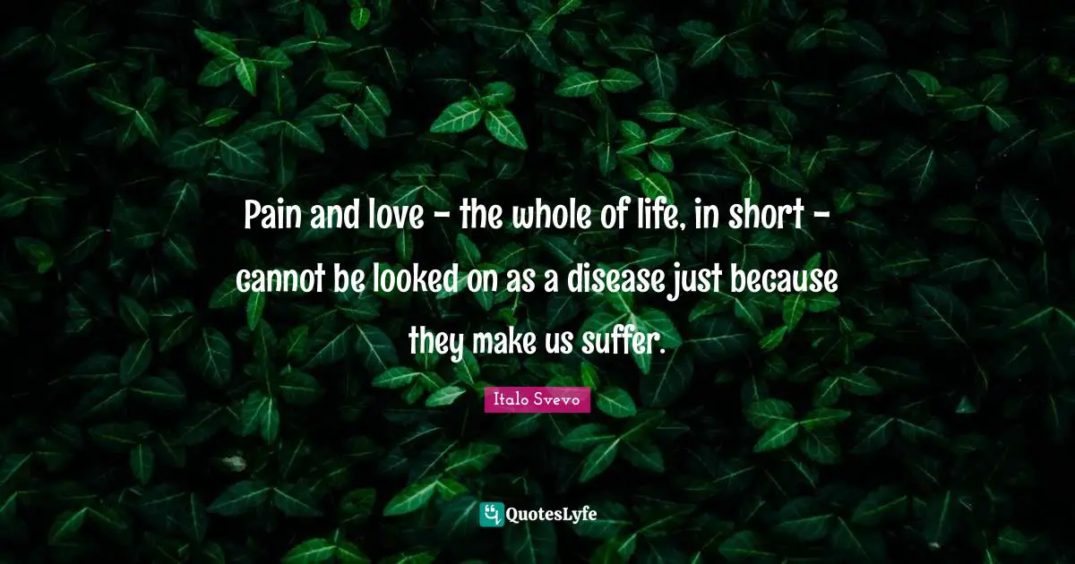 Pain and love - the whole of life, in short - cannot be looked on as a disease just because they make us suffer.