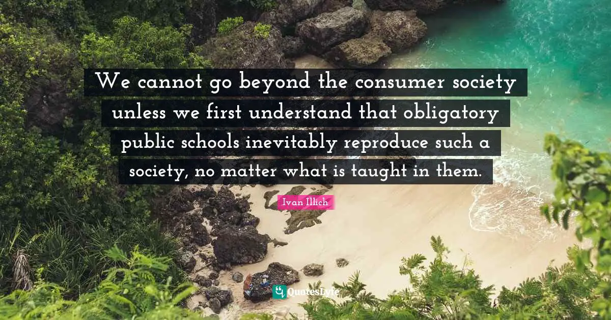 We cannot go beyond the consumer society unless we first understand that obligatory public schools inevitably reproduce such a society, no matter what is taught in them.