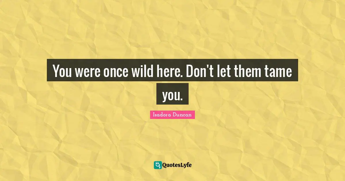 You were once wild here. Don't let them tame you.