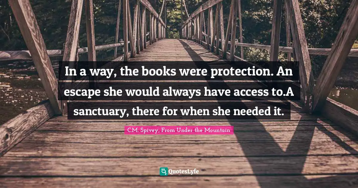 In a way, the books were protection. An escape she would always have access to.A sanctuary, there for when she needed it.