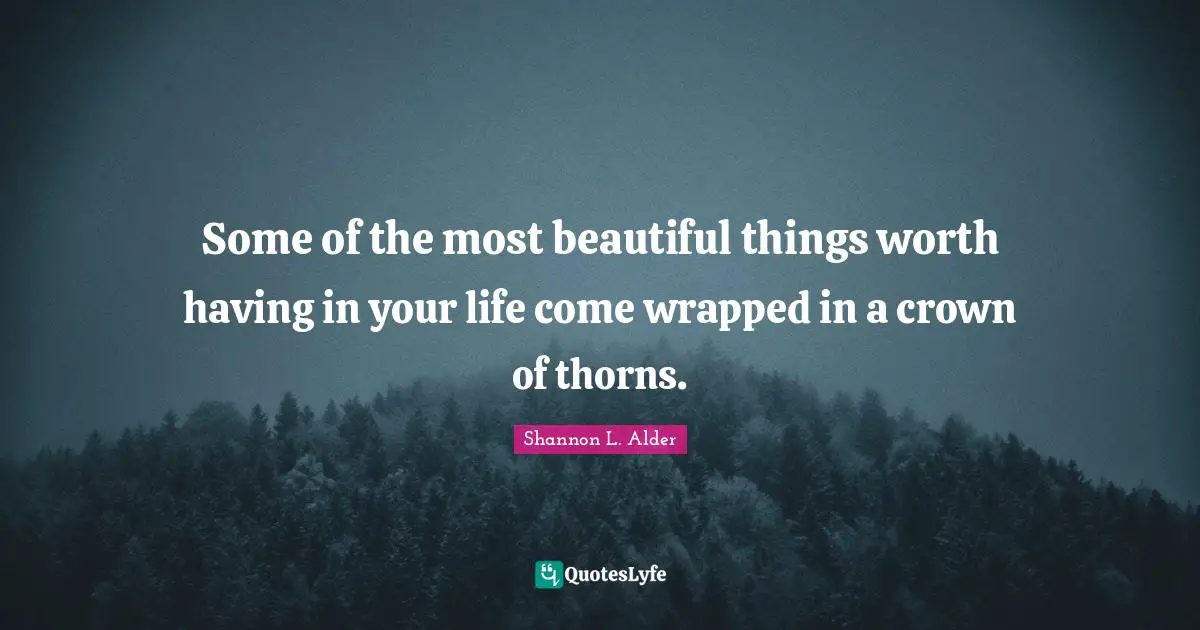 Shannon L. Alder Quotes: Some of the most beautiful things worth having in your life come wrapped in a crown of thorns.