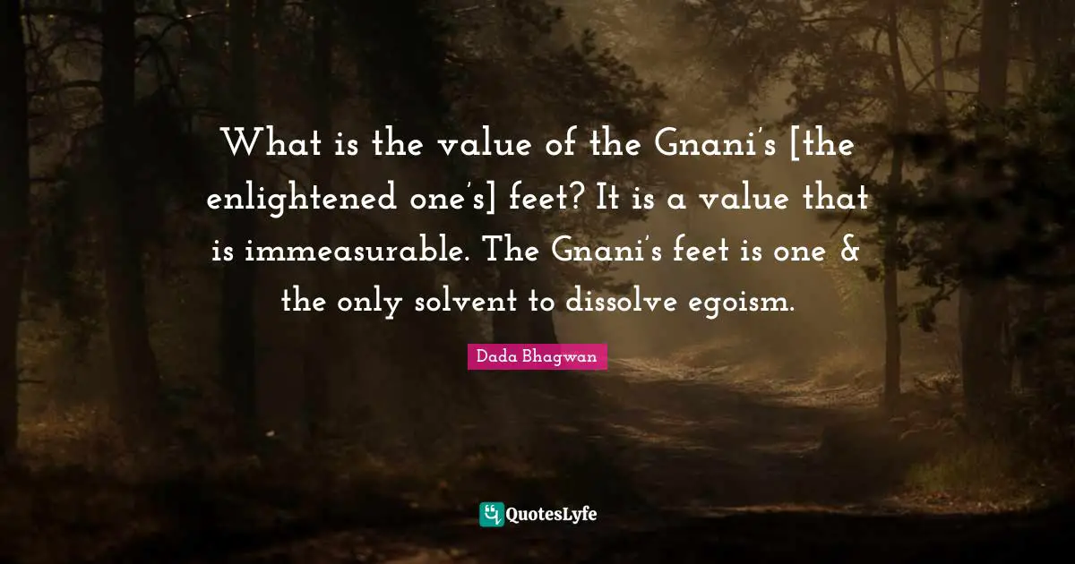 What is the value of the Gnani’s [the enlightened one’s] feet? It is a value that is immeasurable. The Gnani’s feet is one & the only solvent to dissolve egoism.