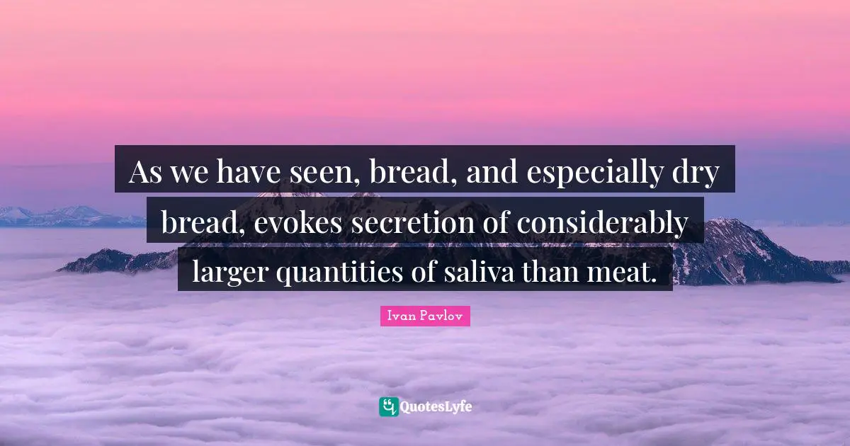 As we have seen, bread, and especially dry bread, evokes secretion of considerably larger quantities of saliva than meat.