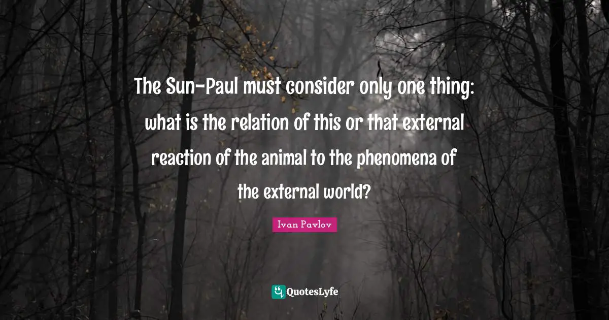 The Sun-Paul must consider only one thing: what is the relation of this or that external reaction of the animal to the phenomena of the external world?