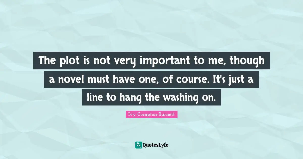 The plot is not very important to me, though a novel must have one, of course. It's just a line to hang the washing on.