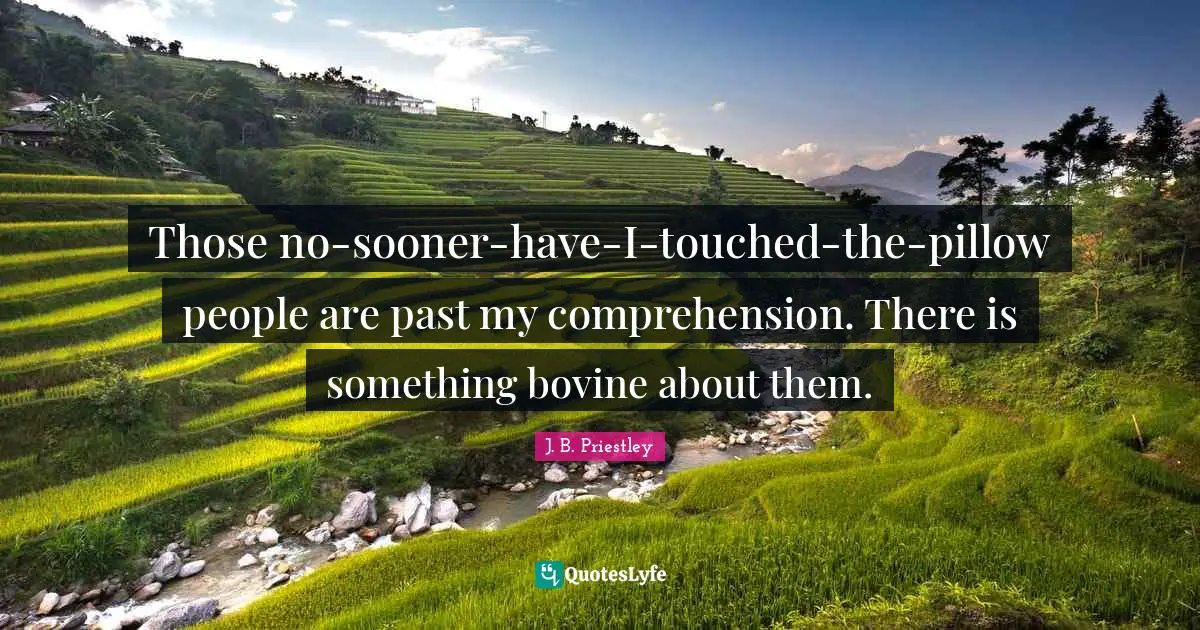 J.B. Priestley Quotes: "Those no-sooner-have-I-touched-the-pillow people are past my comprehension. There is something bovine about them."