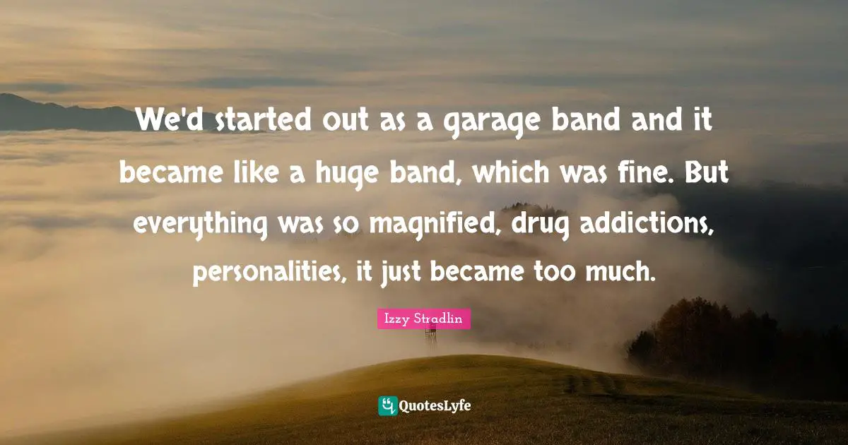 We'd started out as a garage band and it became like a huge band, which was fine. But everything was so magnified, drug addictions, personalities, it just became too much.