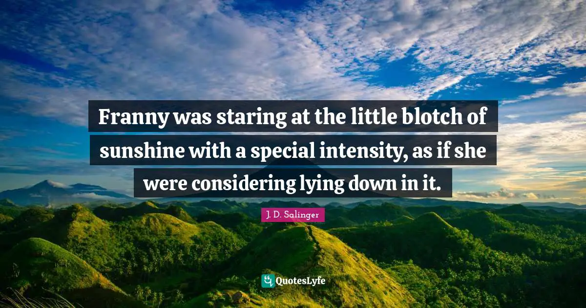 Franny was staring at the little blotch of sunshine with a special intensity, as if she were considering lying down in it.
