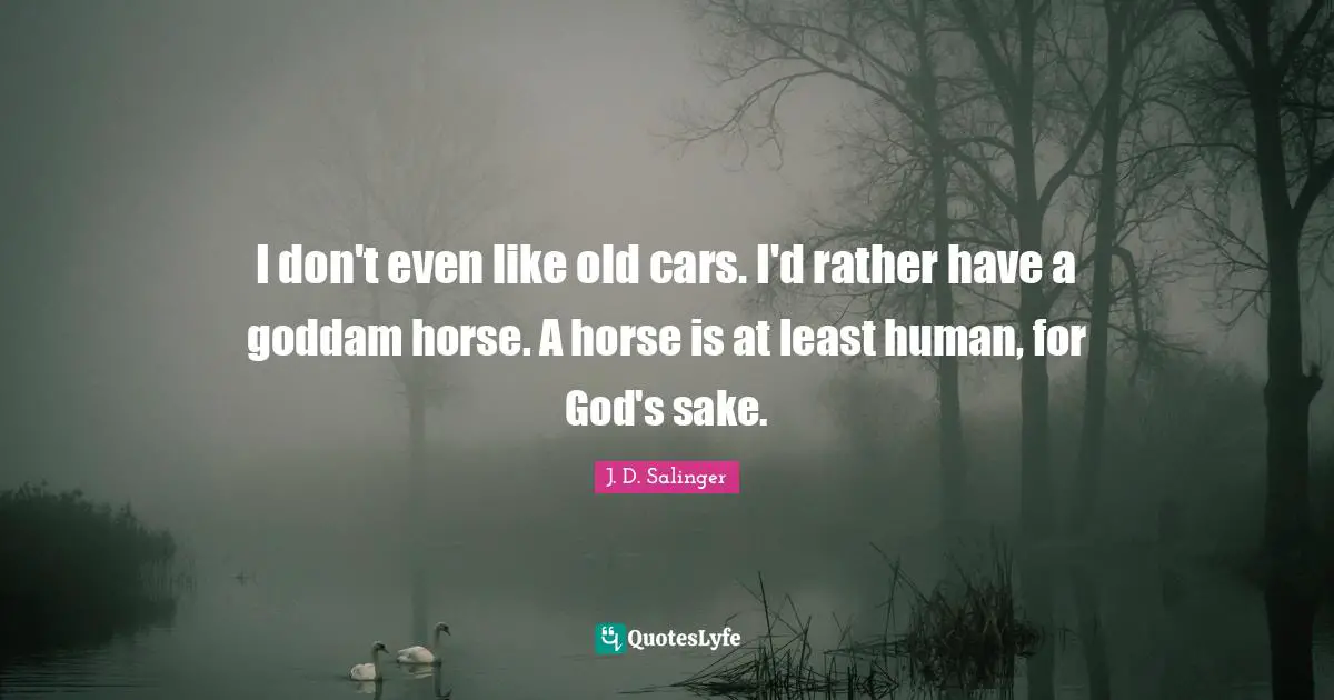 Car Quotes: "I don't even like old cars. I'd rather have a goddam horse. A horse is at least human, for God's sake."