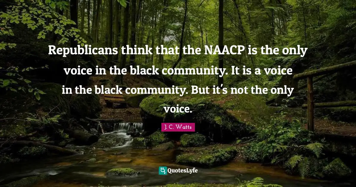 J. C. Watts Quotes: "Republicans think that the NAACP is the only voice in the black community. It is a voice in the black community. But it's not the only voice."