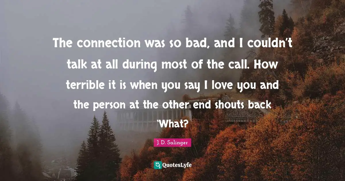 The connection was so bad, and I couldn’t talk at all during most of the call. How terrible it is when you say I love you and the person at the other end shouts back ‘What?
