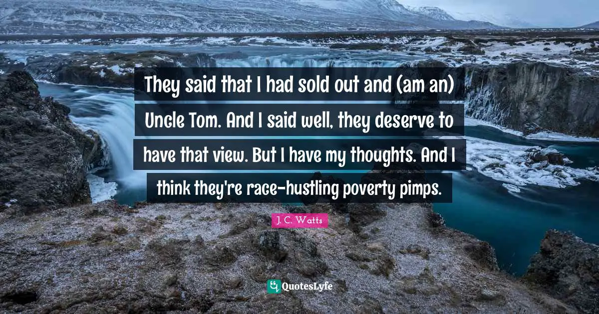 They said that I had sold out and (am an) Uncle Tom. And I said well, they deserve to have that view. But I have my thoughts. And I think they're race-hustling poverty pimps.