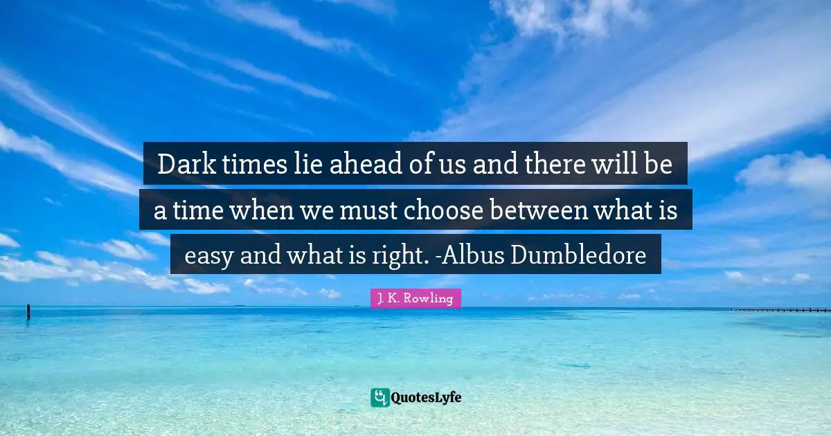 Dark times lie ahead of us and there will be a time when we must choose between what is easy and what is right. -Albus Dumbledore