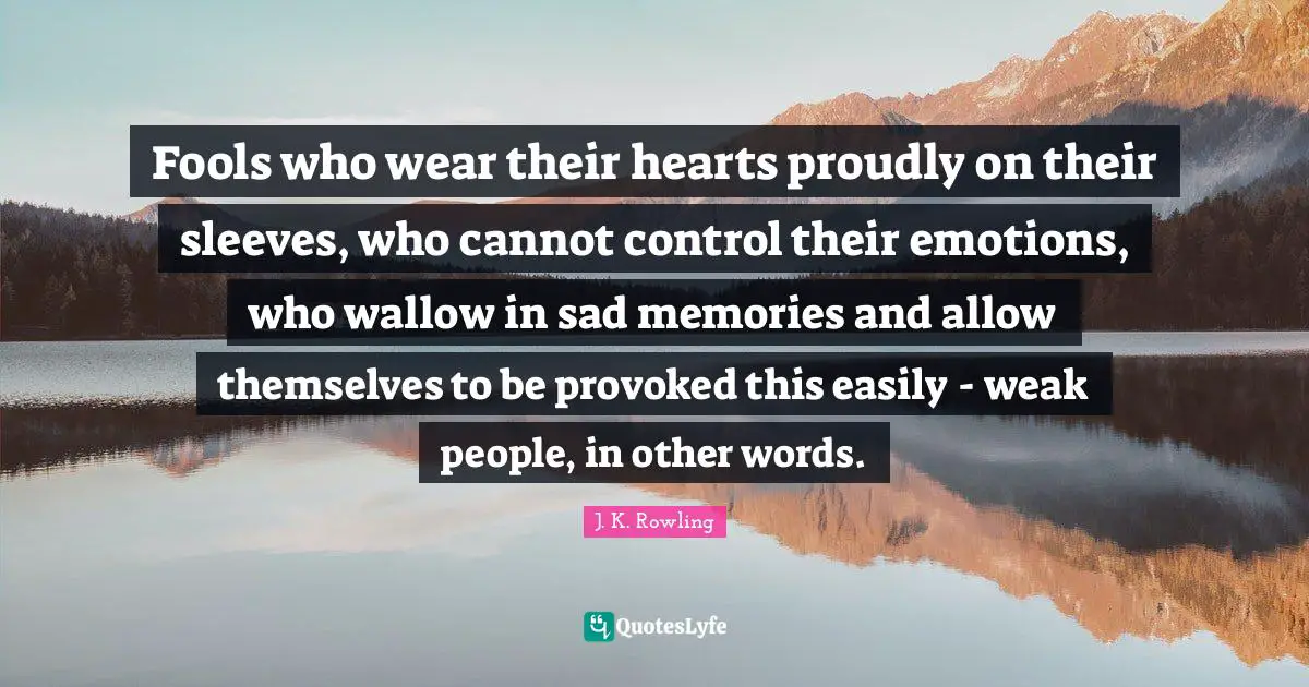 Fools who wear their hearts proudly on their sleeves, who cannot control their emotions, who wallow in sad memories and allow themselves to be provoked this easily - weak people, in other words.