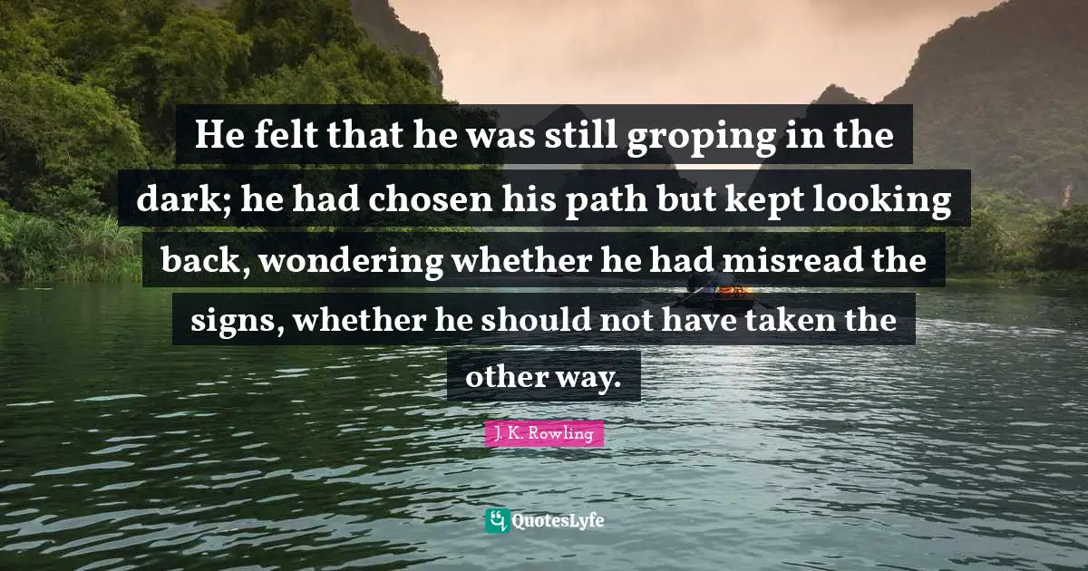 He felt that he was still groping in the dark; he had chosen his path but kept looking back, wondering whether he had misread the signs, whether he should not have taken the other way.