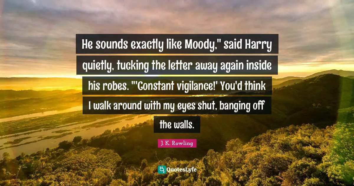 He sounds exactly like Moody," said Harry quietly, tucking the letter away again inside his robes. "'Constant vigilance!' You'd think I walk around with my eyes shut, banging off the walls.