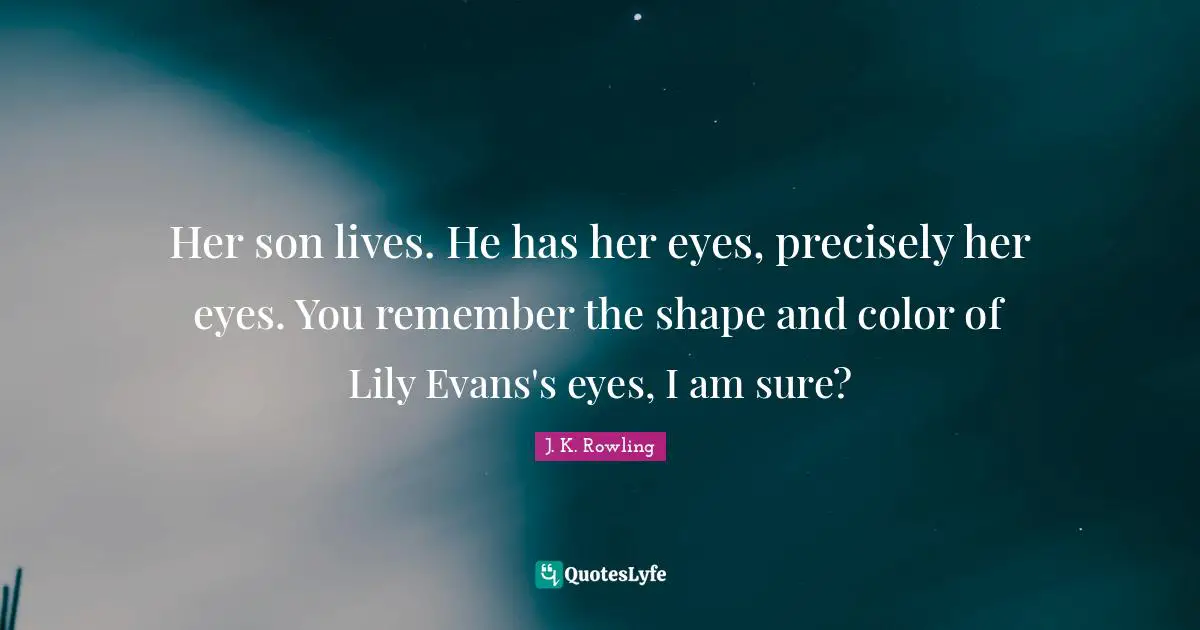 Her son lives. He has her eyes, precisely her eyes. You remember the shape and color of Lily Evans's eyes, I am sure?