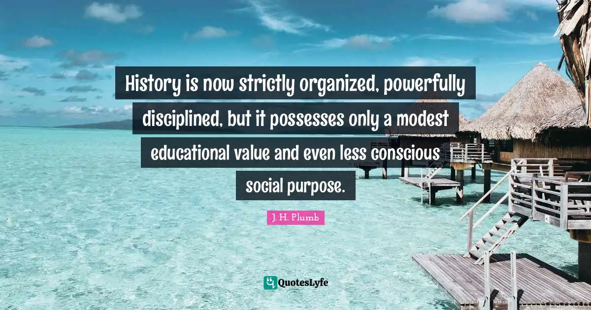 History is now strictly organized, powerfully disciplined, but it possesses only a modest educational value and even less conscious social purpose.