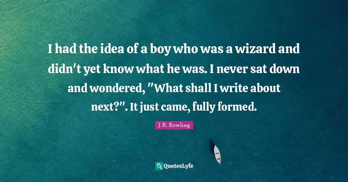 I had the idea of a boy who was a wizard and didn't yet know what he was. I never sat down and wondered, "What shall I write about next?". It just came, fully formed.