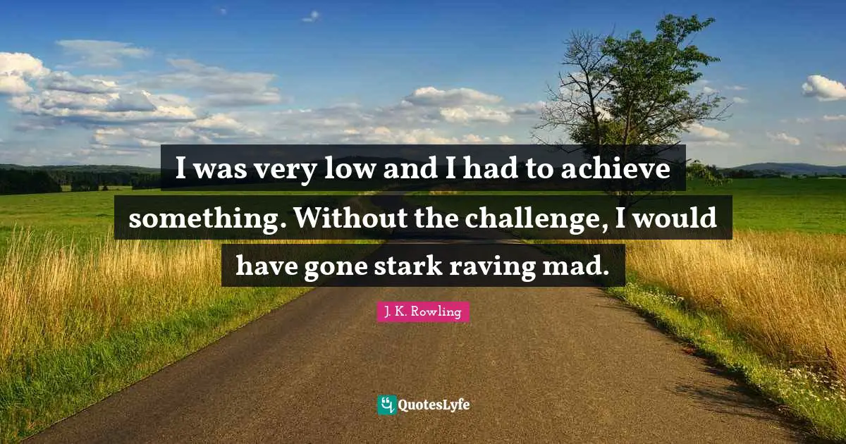 I was very low and I had to achieve something. Without the challenge, I would have gone stark raving mad.
