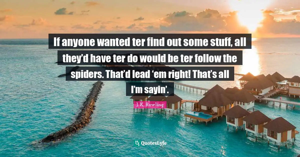 If anyone wanted ter find out some stuff, all they’d have ter do would be ter follow the spiders. That’d lead ‘em right! That’s all I’m sayin’.