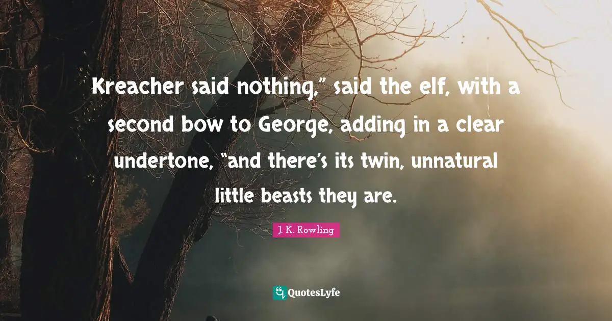 Kreacher said nothing,” said the elf, with a second bow to George, adding in a clear undertone, “and there’s its twin, unnatural little beasts they are.