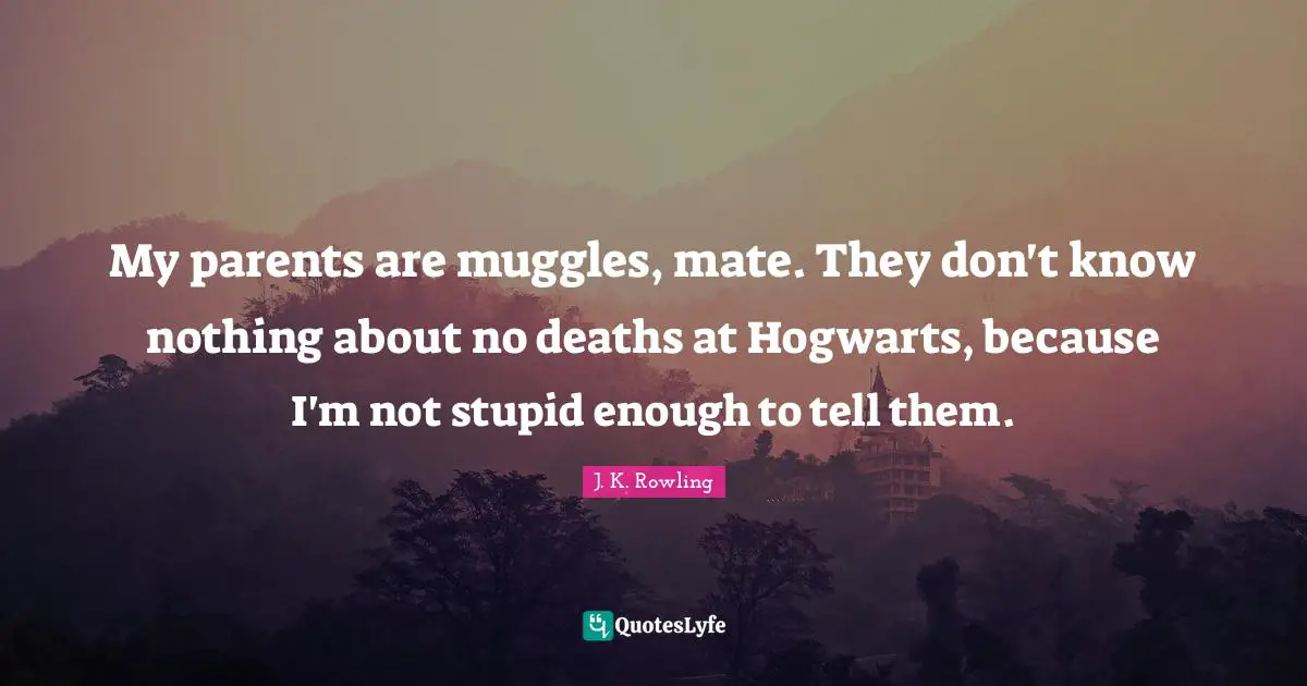 My parents are muggles, mate. They don't know nothing about no deaths at Hogwarts, because I'm not stupid enough to tell them.