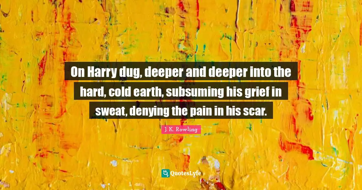 On Harry dug, deeper and deeper into the hard, cold earth, subsuming his grief in sweat, denying the pain in his scar.