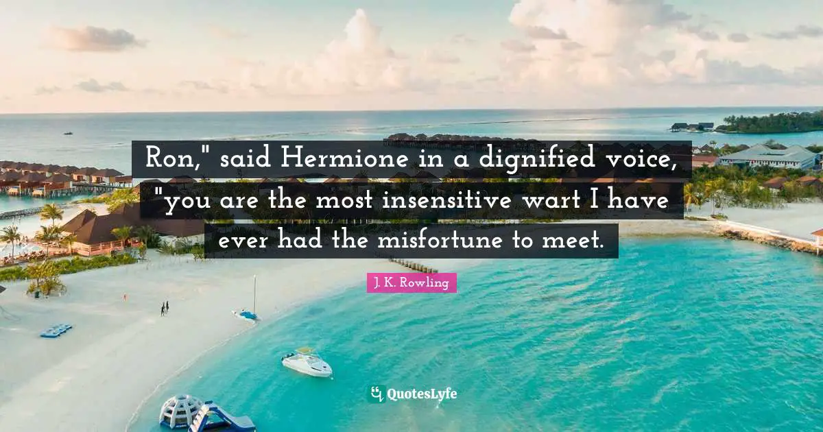 Hermione Quotes: "Ron," said Hermione in a dignified voice, "you are the most insensitive wart I have ever had the misfortune to meet."