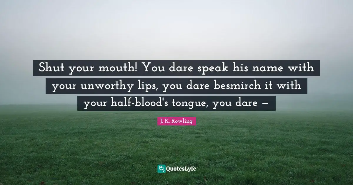 Shut your mouth! You dare speak his name with your unworthy lips, you dare besmirch it with your half-blood's tongue, you dare —