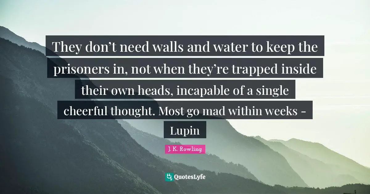 They don’t need walls and water to keep the prisoners in, not when they’re trapped inside their own heads, incapable of a single cheerful thought. Most go mad within weeks - Lupin