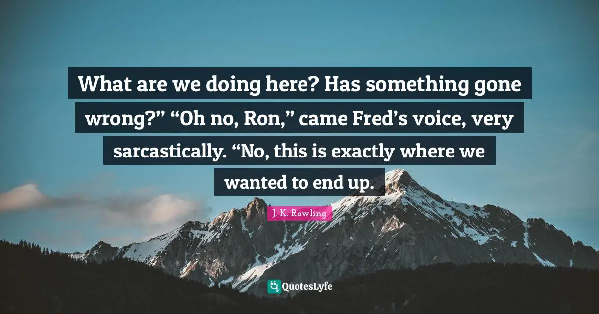 What are we doing here? Has something gone wrong?” “Oh no, Ron,” came Fred’s voice, very sarcastically. “No, this is exactly where we wanted to end up.