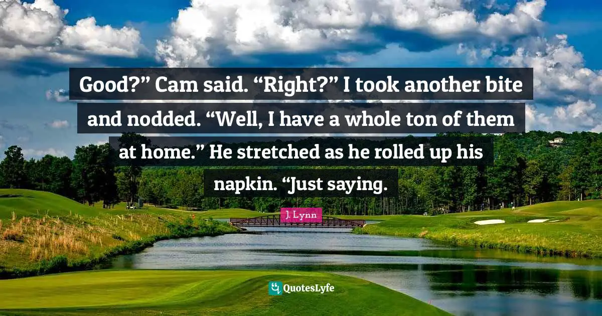 Good?” Cam said. “Right?” I took another bite and nodded. “Well, I have a whole ton of them at home.” He stretched as he rolled up his napkin. “Just saying.