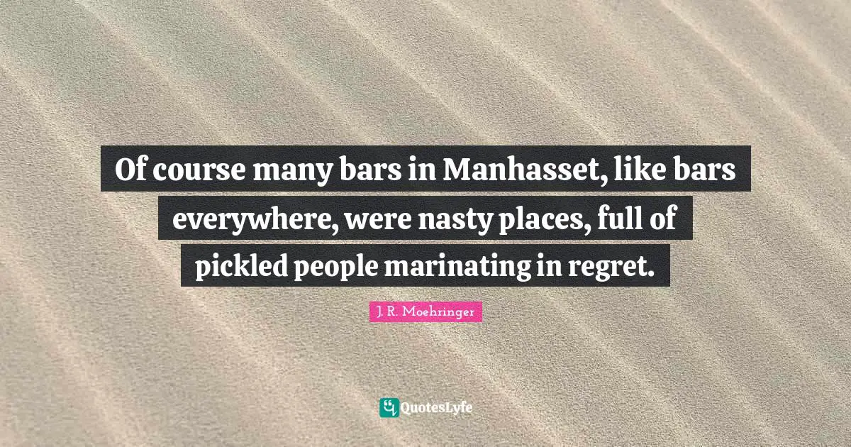 Of course many bars in Manhasset, like bars everywhere, were nasty places, full of pickled people marinating in regret.