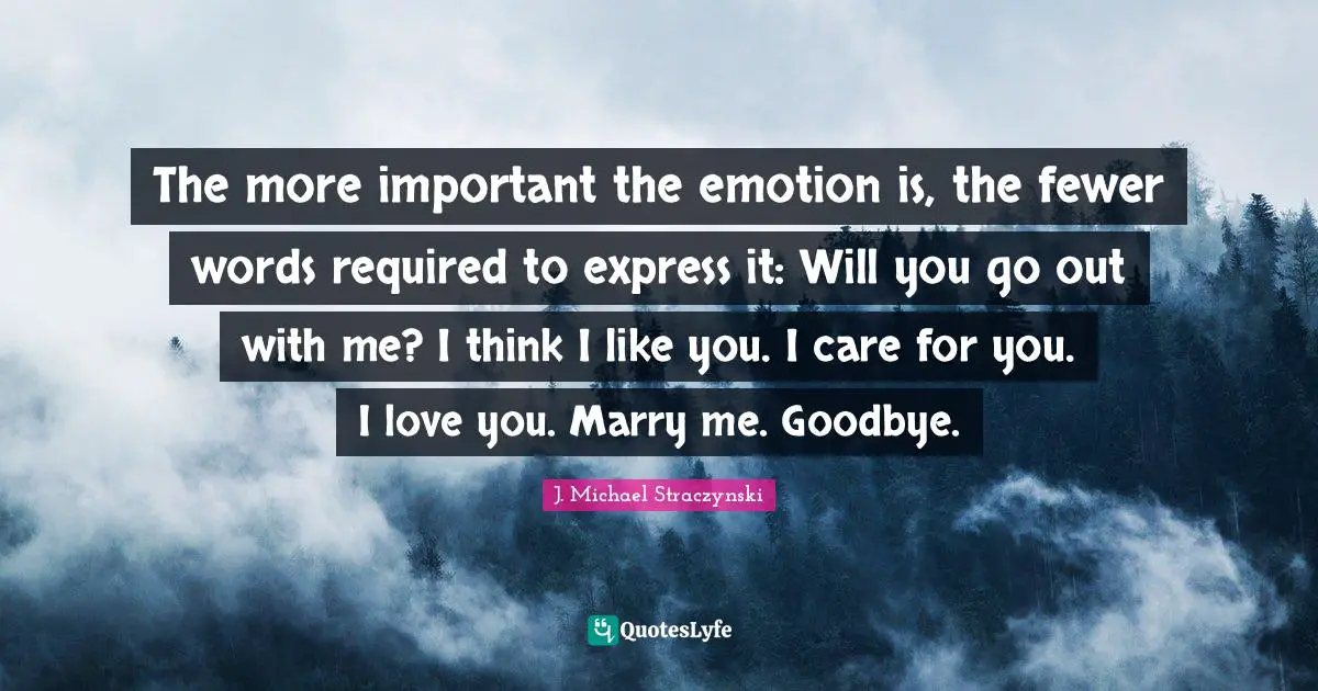 The more important the emotion is, the fewer words required to express it: Will you go out with me? I think I like you. I care for you. I love you. Marry me. Goodbye.