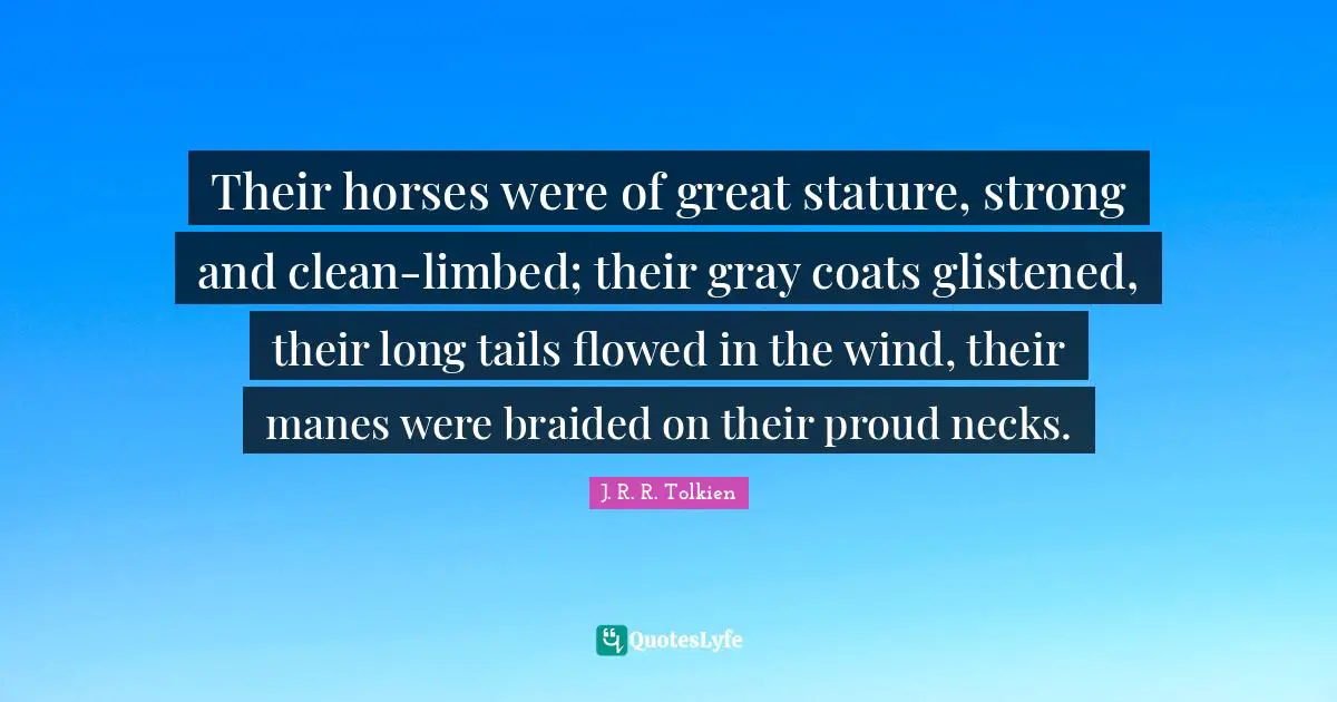 Their horses were of great stature, strong and clean-limbed; their gray coats glistened, their long tails flowed in the wind, their manes were braided on their proud necks.