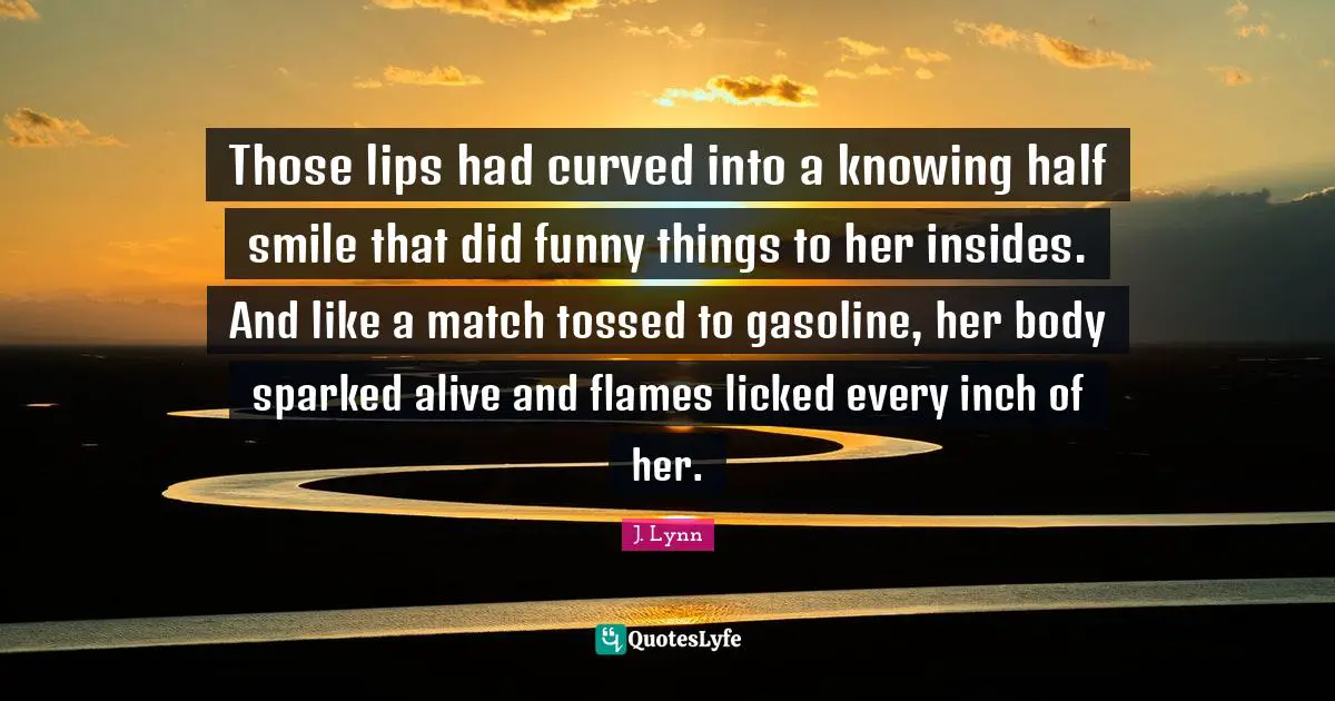 Those lips had curved into a knowing half smile that did funny things to her insides. And like a match tossed to gasoline, her body sparked alive and flames licked every inch of her.