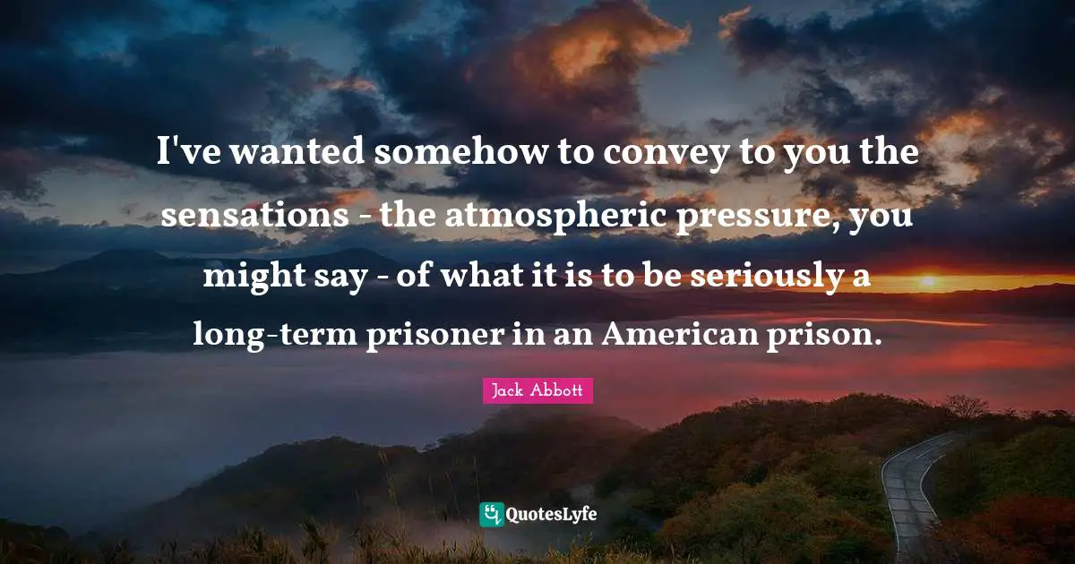 I've wanted somehow to convey to you the sensations - the atmospheric pressure, you might say - of what it is to be seriously a long-term prisoner in an American prison.