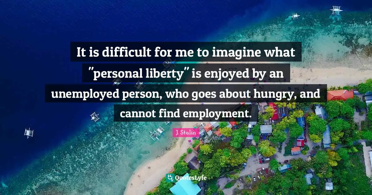 It is difficult for me to imagine what "personal liberty" is enjoyed by an unemployed person, who goes about hungry, and cannot find employment.