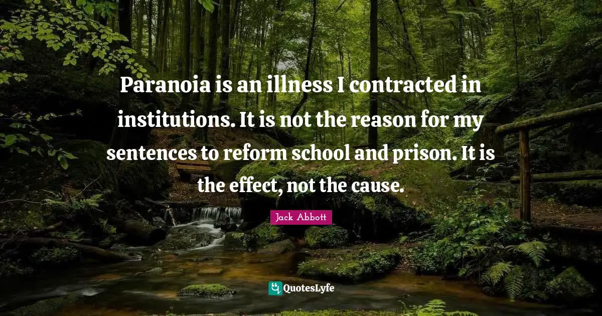 Paranoia is an illness I contracted in institutions. It is not the reason for my sentences to reform school and prison. It is the effect, not the cause.