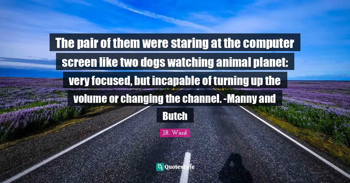 The pair of them were staring at the computer screen like two dogs watching animal planet: very focused, but incapable of turning up the volume or changing the channel. -Manny and Butch